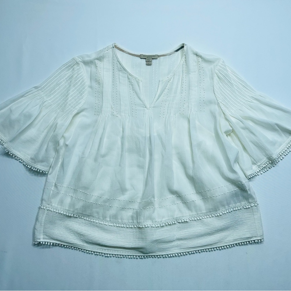 Burberry Brit Top With Silk Camisole Womens Size Small V Neck Accent Fringe Bead